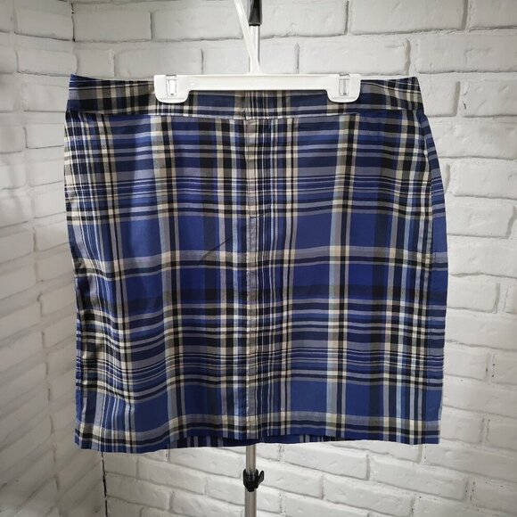 G.H. Bass & Co. Ladies Lightweight Size 14 Blue/Grey/Tan Plaid Skirt - Picture 2 of 8
